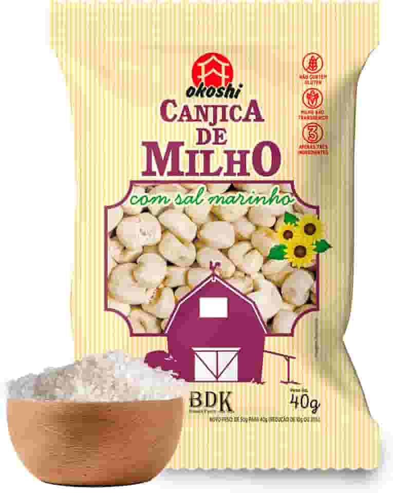 OKOSHI Canjica de Milho com Sal Marinho - Pipoca Saudável, Snacks Saudáveis de Baixa Caloria, Lanches Fit para Dieta, Salgadinho Leve - Vegano, Sem Glúten, Sem Lactose, Sem Gordura Trans, Kosher - 40g
