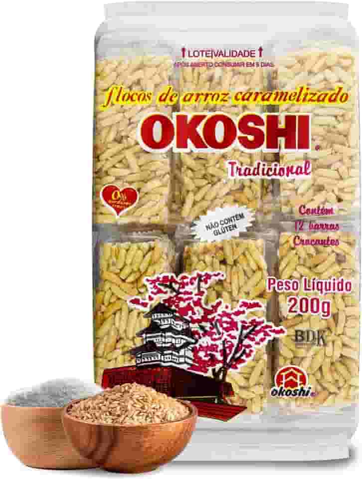 OKOSHI - Okoshi Tradicional 12 Barrinhas - Snacks Saudáveis, Lanches Fit para a Dieta - Vegano, Sem Glúten, Sem Lactose, Sem Gordura Trans, Kosher - 200g