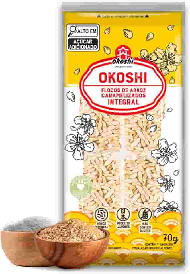 Okoshi Integral 4 Barrinhas - Doce Japonês, Snacks Saudáveis de Lanches Fit para a Dieta - Vegano, Arroz Integral, Açúcar Orgânico, Sem Glúten, Sem Lactose, Sem Gordura Trans, Kosher - 70g