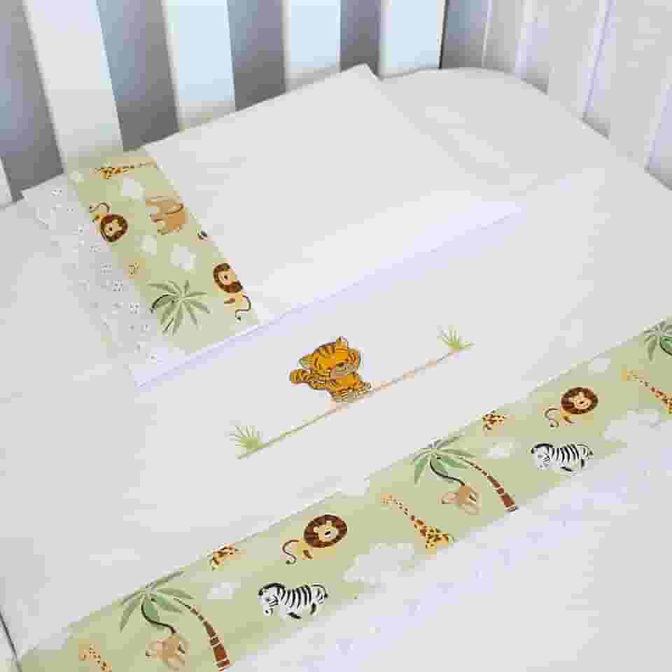 Jogo De Lençol Berço Americano Bordado Bichinhos Floresta, 03 Peças 100% Algodão, Laura Baby