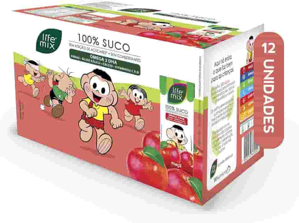 LIFE MIX Turma da Mônica - Suco de Maçã em Caixinha - 100% Suco, Sem Adição de Açúcares, Sem Conservantes e Corantes, Ômega 3 DHA, Vitaminas C e D, Cálcio, Fibras - Vegano - Pack 12 x 200ml