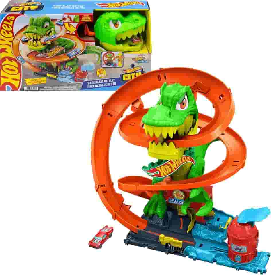 Hot Wheels, Pista de Brinquedo T-Rex x Quartel de Bombeiros