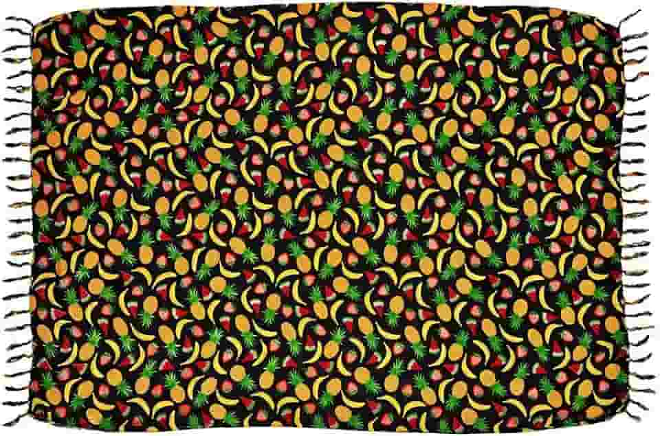 Canga de Praia Tropical, Estampa Frutas, Viscose com Franjas, Saída de Praia Verão