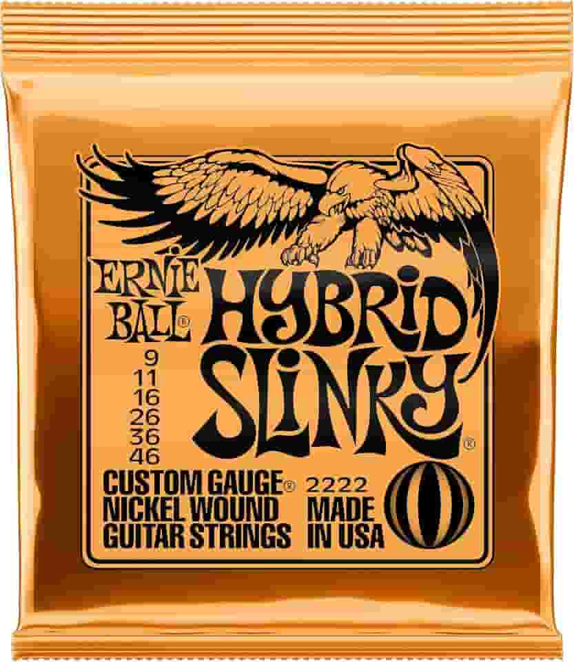 Cordas para guitarra elétrica Ernie Ball Hybrid Slinky Nickel Wound, calibre 9-46
