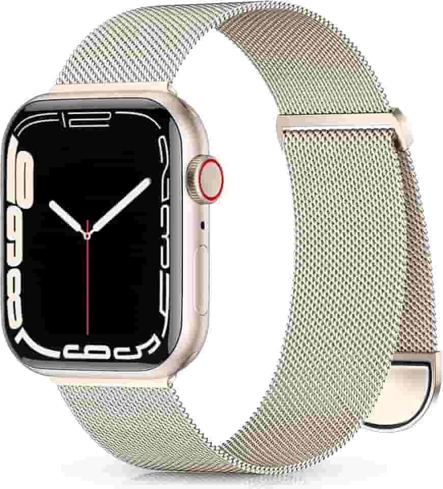 Pulseira de metal Zedoli compatível com Apple Watch séries 9, 8, 7, 6, 5, 4, 3, 2, 1 SE Ultra, 40 mm, 38 mm, 41 mm, 45 mm, 44 mm, 42 mm, 49 mm, masculina, feminina, magnética, malha milanesa, aço inóx