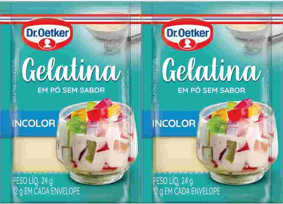 Dr. Oetker Gelatina em Pó, Incolor, Sem Sabor, Mais Consistência Para as Receitas, Sobremesas, Bolos, Tortas e Doces, 24g