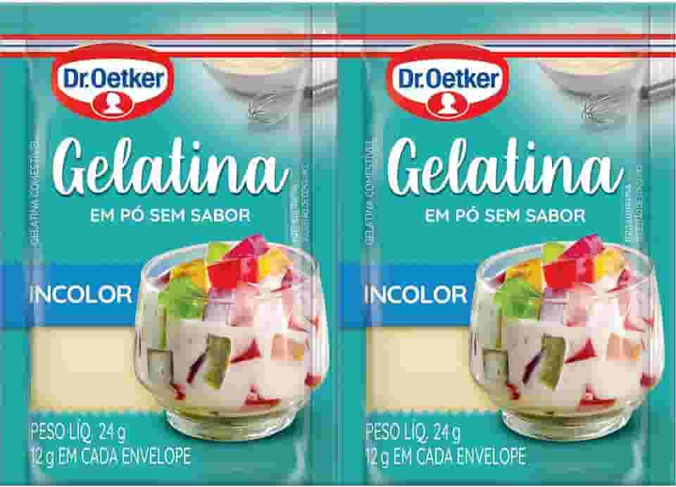 Dr. Oetker Gelatina em Pó, Incolor, Sem Sabor, Mais Consistência Para as Receitas, Sobremesas, Bolos, Tortas e Doces, 24g