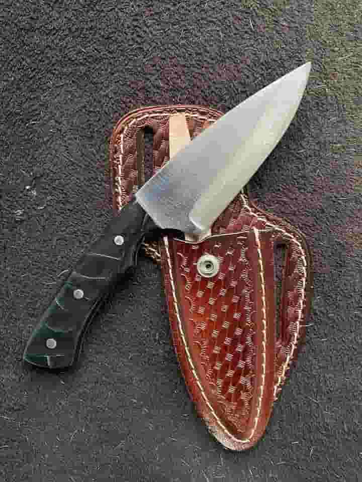 Faca Boiadeiro Muladeiro Lisa Bainha Couro Legítimo 5Pol Uso Versátil Artesanal Corte Preciso Cozinha Churrasco Inox420 (LISA PRETO)