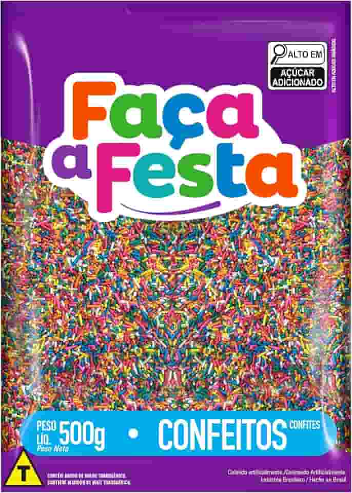 Faça a Festa – Granulado Colorido 500g | Crocante e Sabor Baunilha | Ideal para Decoração e Cobertura de Doces, Bolos e Sobremesas