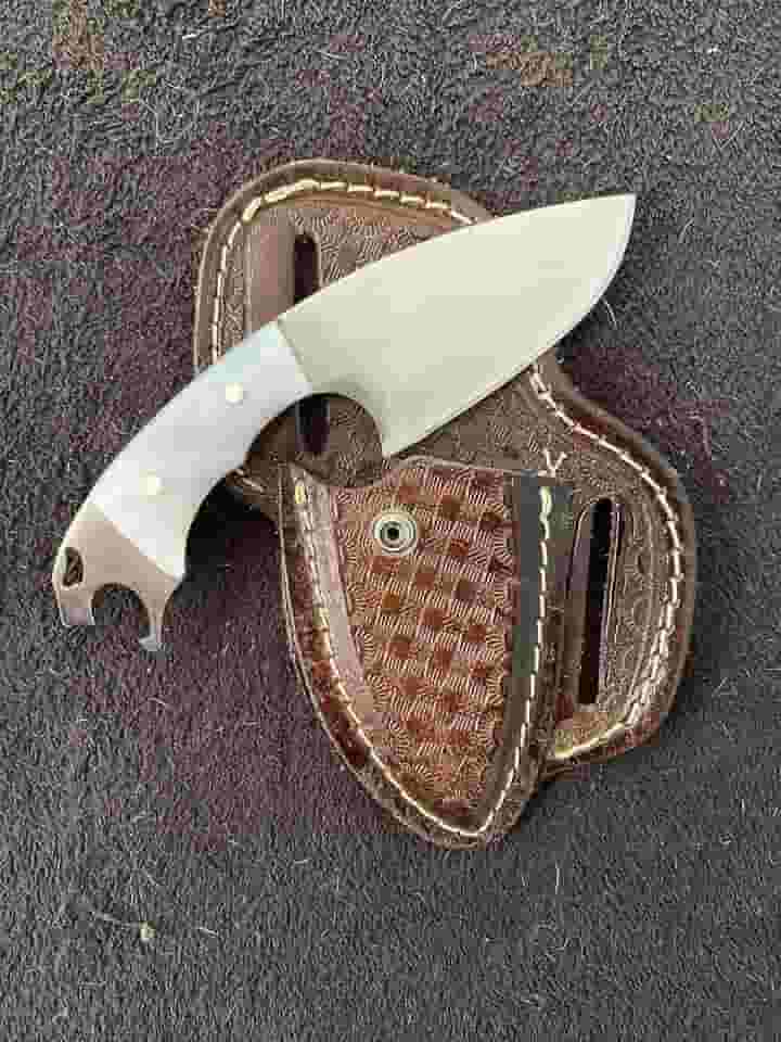 Faca Campeira Abridor Bainha Couro Legítimo Mini Faquinha Skinner Muladeira Uso Diário Versátil Corta Muito Aço Inox 420 (LISA BRANCA)