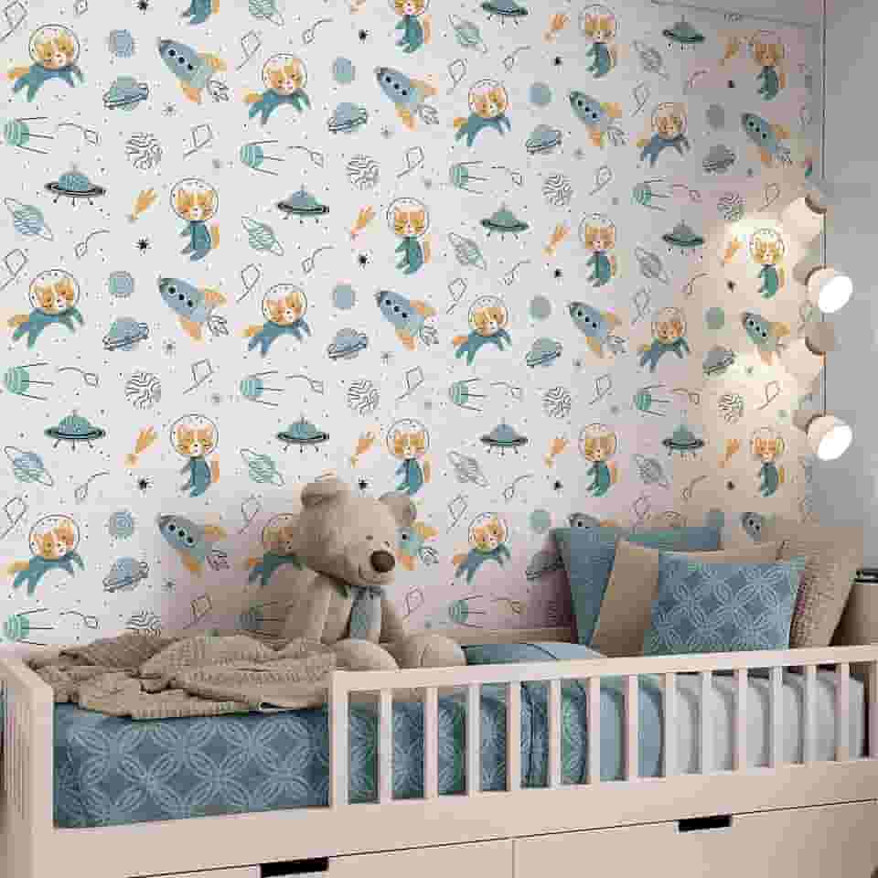 Papel de Parede Adesivo Infantil Gatinho Astronauta