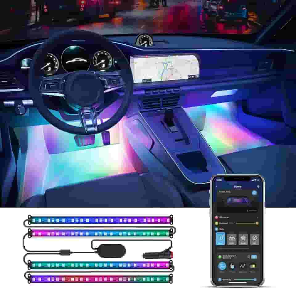 Govee Fita de luzes LED para carro inteligente, luzes interiores RGB para carro com 4 modos de música, 30 opções de cena e 16 milhões de cores, design de 2 linhas de controle de aplicativo, luzes LED