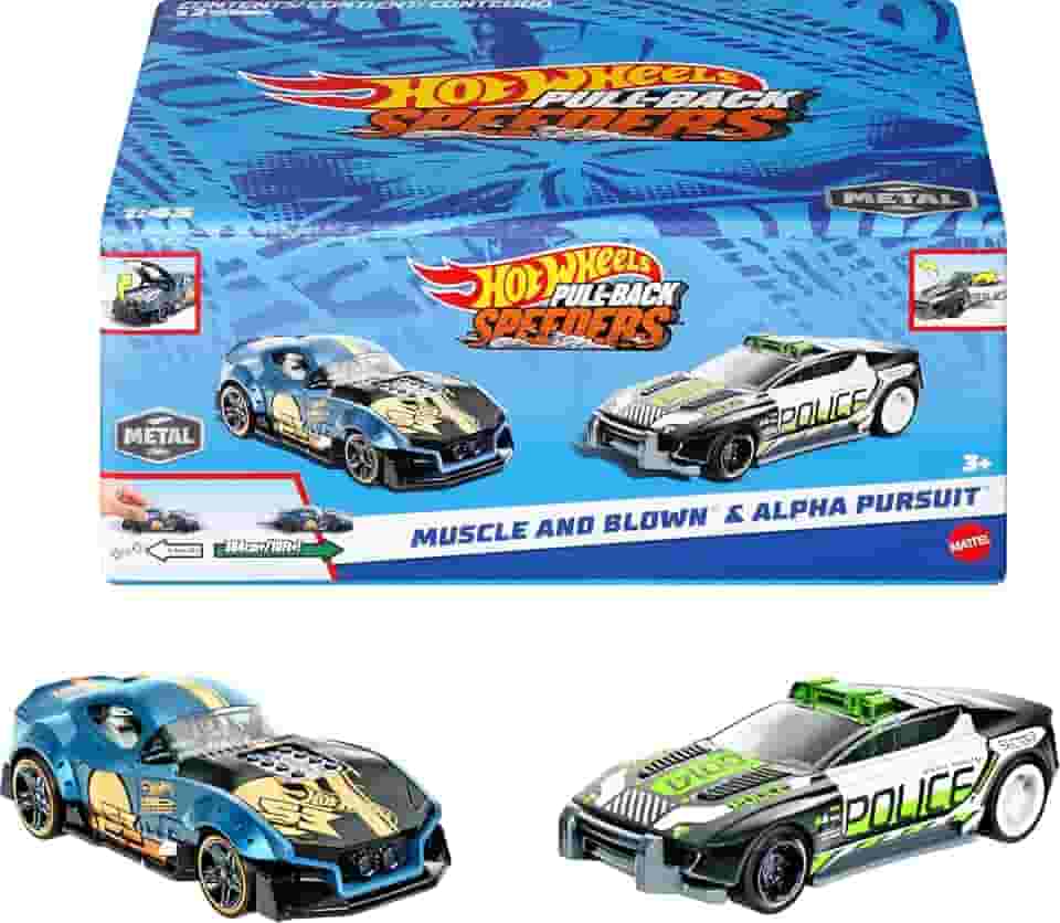 Hot Wheels, Pullback Speeders, Conjunto Sortido com 2 Carrinhos de Fricção de Escala 1:43, A partir de 3 Anos (Não é Possível Escolher o Modelo)