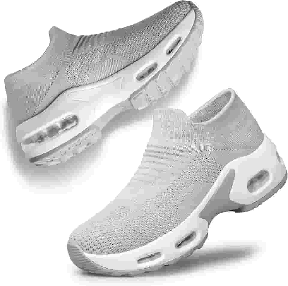Tênis de caminhada feminino sem cadarço – Tênis feminino de amamentação para trabalho almofada de ar de malha casual corrida corrida tênis