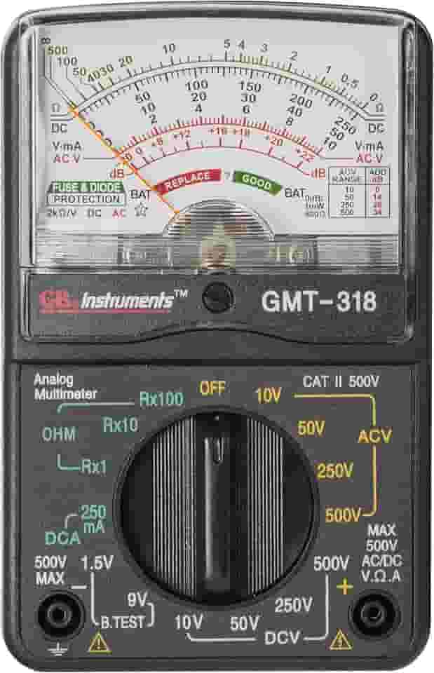 Gardner Bender Multímetro analógico GMT-318, 6 funções, 14 faixas, AC/DC Volt, 500V