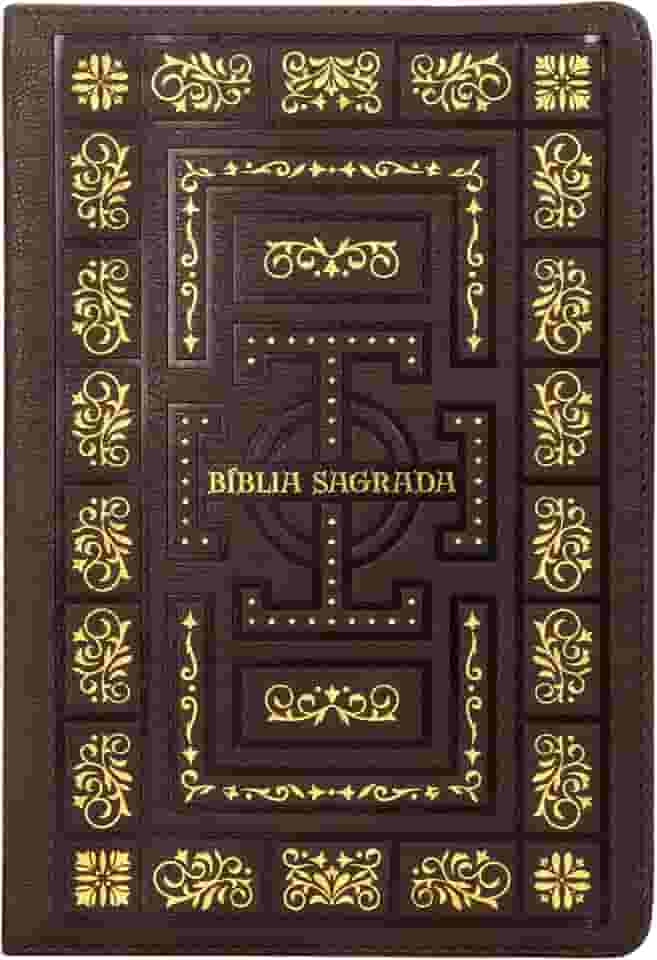Bíblia Sagrada Católica, Letra Grande, Molduras, Couro-soft marrom, Leitura Perfeita