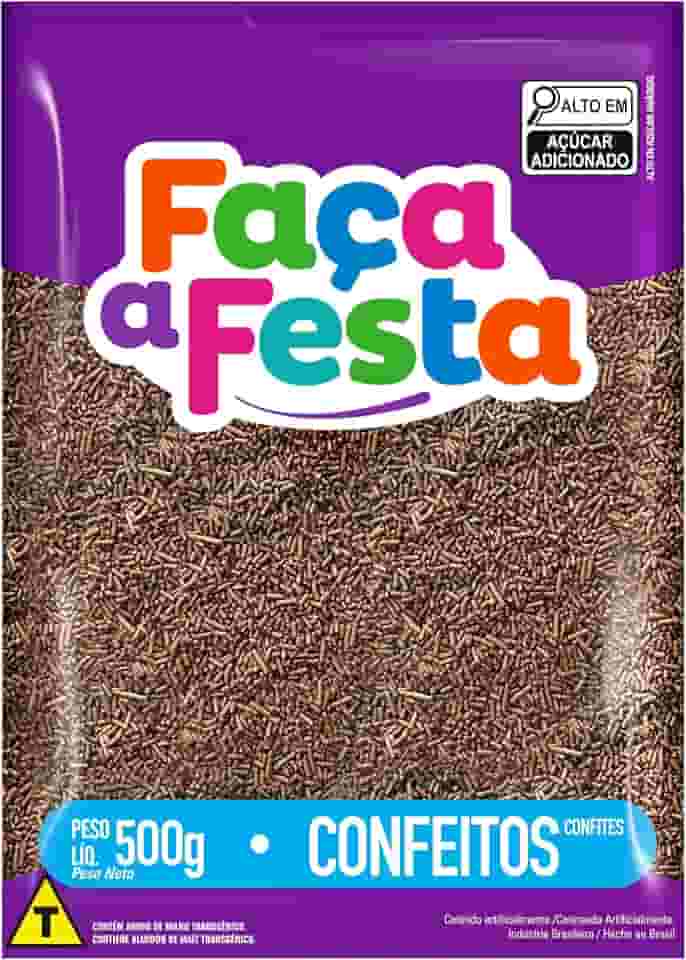 Faça a Festa – Confeito Granulado Escuro 500g | Crocante e Sabor Chocolate | Ideal para Decoração e Cobertura de Doces, Bolos e Sobremesas