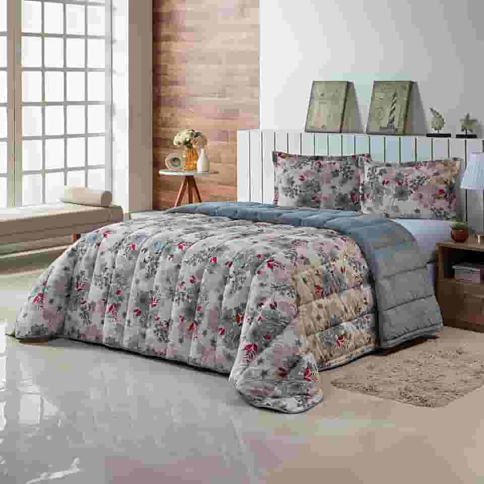 Kit Coberdrom Edrecom Casal Queen 400 Fios Dupla Face Jogo Cama (Cinza)