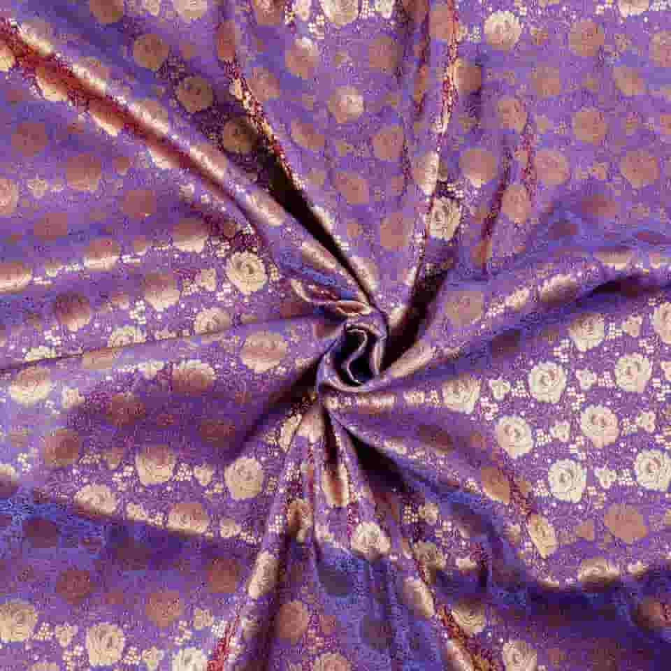 CraftyArt Tecido de seda brocado roxo indiano Banarasi Brocado da The Yard para vestidos de casamento, jaquetas, blusa, tecido, largura é de 109 cm (aproximadamente)