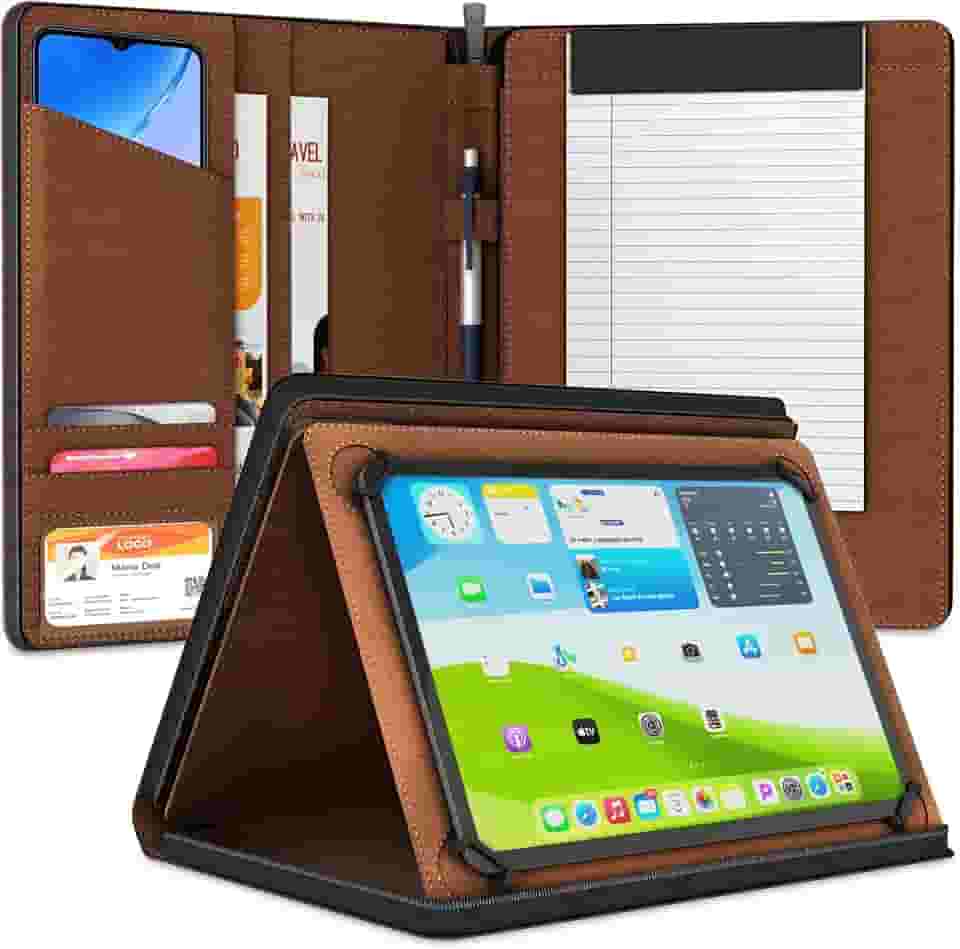 KHOMO Capa universal Padfolio – Carteira organizadora para tablet 8,5 até 11 polegadas – Pasta de couro PU para iPad, Air, Pro e outros