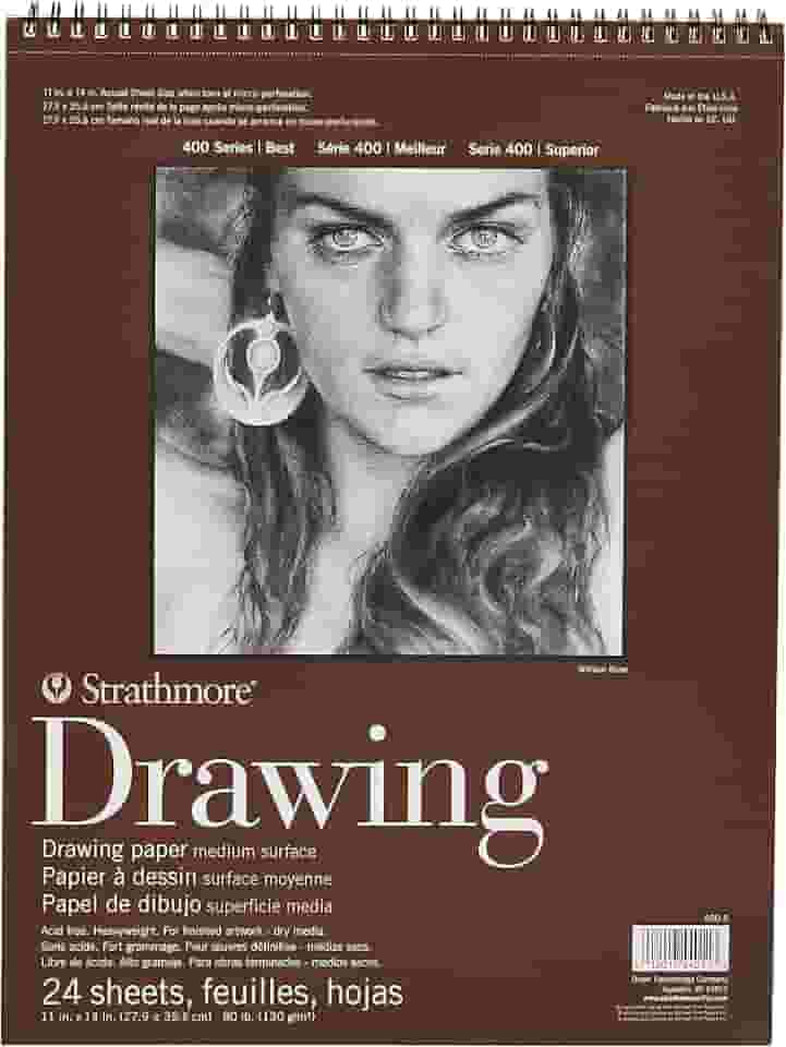 Strathmore Bloco de papel espiral para desenho médio 28 cm x 35 cm - 24 folhas - 400500
