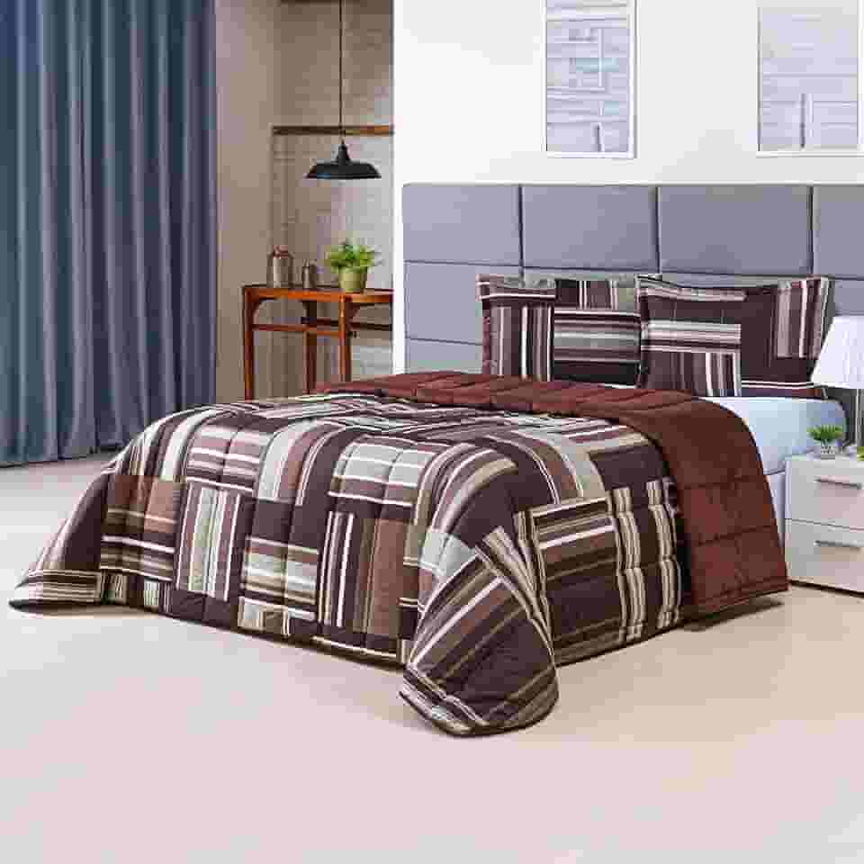 Kit Coberdrom Edrecom Casal Queen 400 Fios Dupla Face Jogo Cama (Geométrico Marrom)