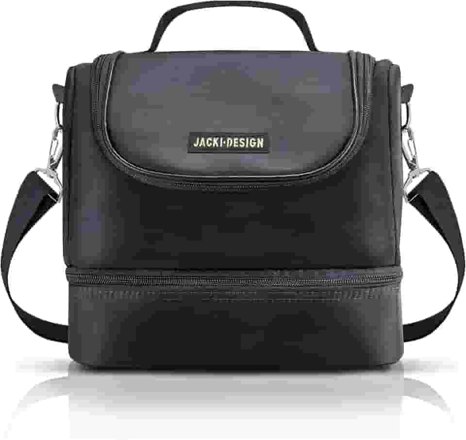BOLSA TÉRMICA MARMITA ACADEMIA FITNESS COM 2 COMPARTIMENTOS ALÇA AJUSTÁVEL MASCULINA LISA JACKI DESIGN PRETO