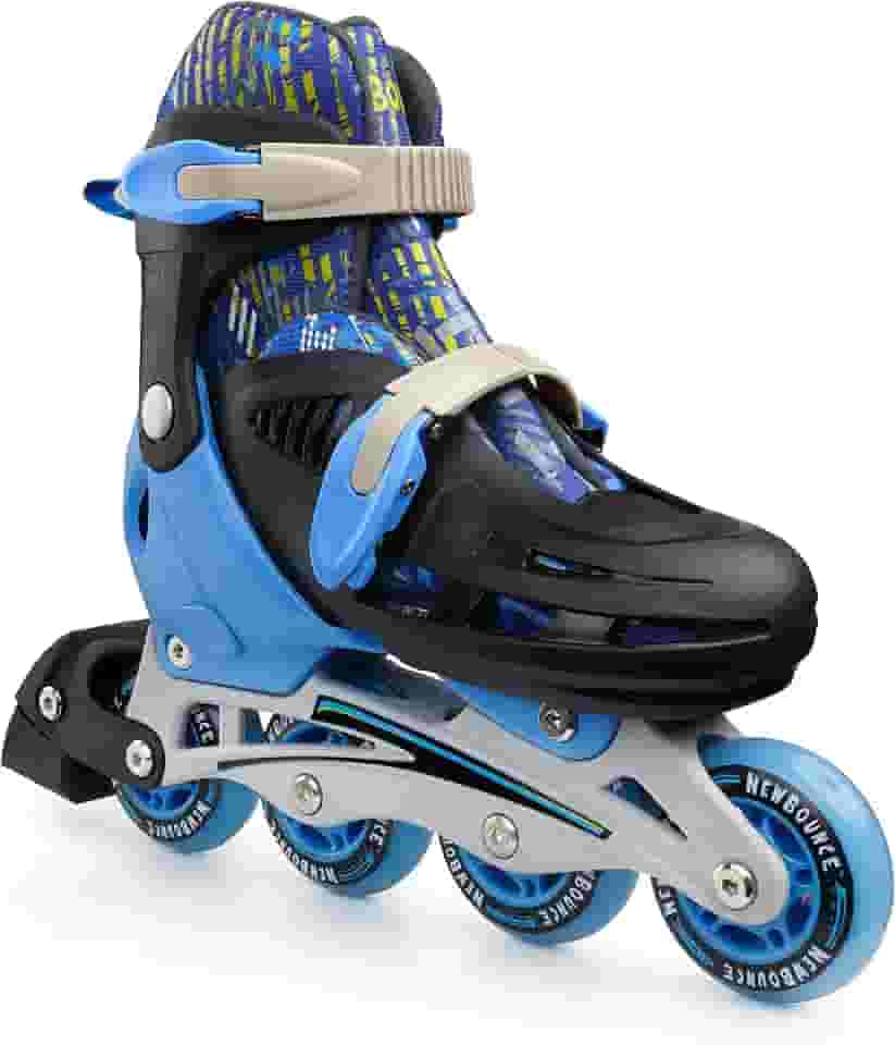 New Bounce Patins ajustáveis em linha para crianças – Patins de 4 rodas para meninos, meninas, adolescentes e jovens adultos ao ar livre para iniciantes e avançados | Azul