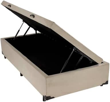 Cama Box Baú Solteiro Bom Sonho Suede Bege com Pistões a Gás