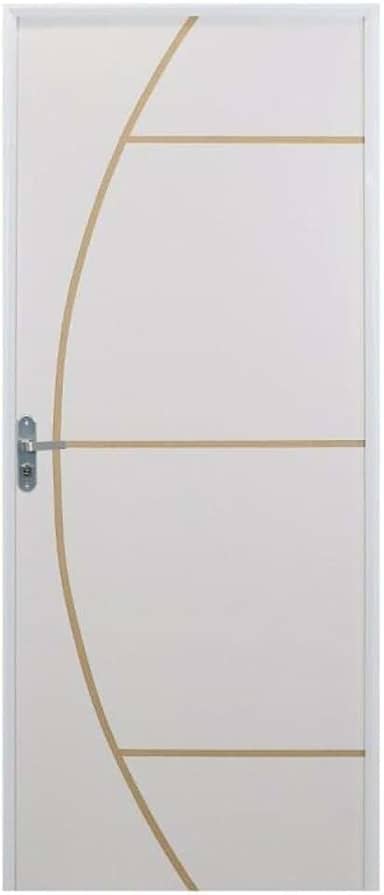 Kit Porta de Madeira Decorada 212x85cm com Batente de Aluminio 3,6cm Gáucha Mgm Branco