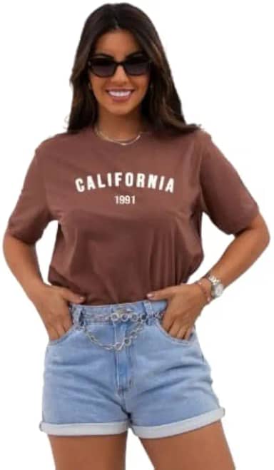 Camiseta Feminina Califórnia, 100% Algodão, T-Shirt