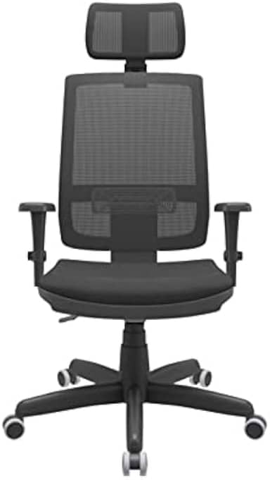 Cadeira Presidente Brizza Giratória BackSystem NR17 com Braço 3D Assento Poliéster Plaxmetal Preta