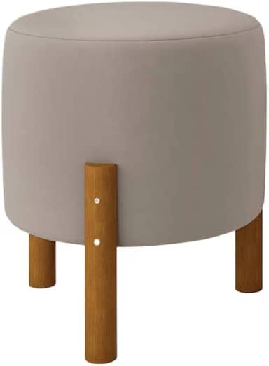 Kit 2 Puff Sala Banquinho Banqueta Linho Luxo Pés Madeira Maciça Cores sala quarto，pufe，puff redondo(Suede Bege)