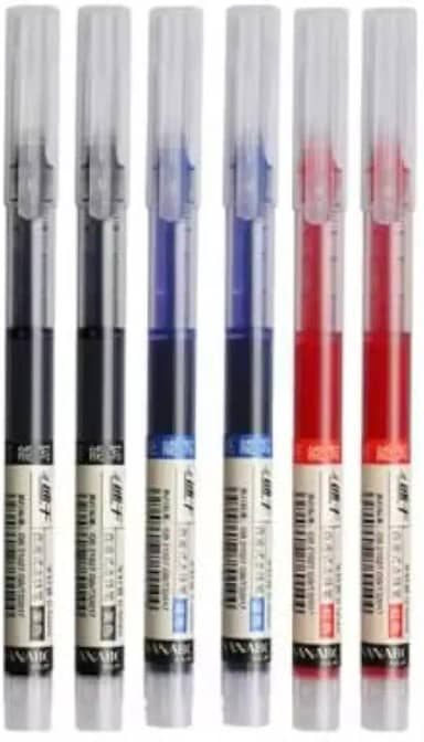 Kit com 6 Canetas Gel Líquida - 2 Pretas, 2 Azuis, 2 Vermelhas | Secagem Rápida 0.5mm | Ponta Fina para Escrita Suave | Ideal para Estudantes, Concurso e Escritório | Hub Diário