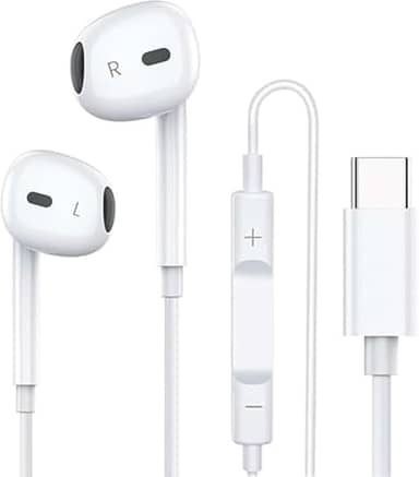 Fones de ouvido tipo C para iPhone 15 15 Pro 15 Pro Max 16 16 Pro Max com fio, fones de ouvido estéreo compatíveis com a maioria dos dispositivos com conector tipo C - DM SHOPP