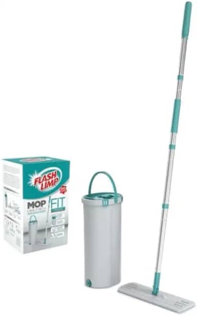 Rodo Flat Mop Lava e Seca com Balde, Microfibra, Cabo Inox 125cm, 5 Litros, Inclui 1 Refil