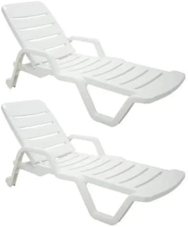 Kit 2 Espreguiçadeiras Plásticas Reclinável Piscina Branca Praia Verão (Branco)