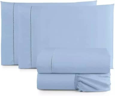Jogo de Cama Casal Padrão Percal 400 Fios Ponto Palito 04 Peças, Antiácaro, Não faz bolinha Toque Extra Macio – Azul