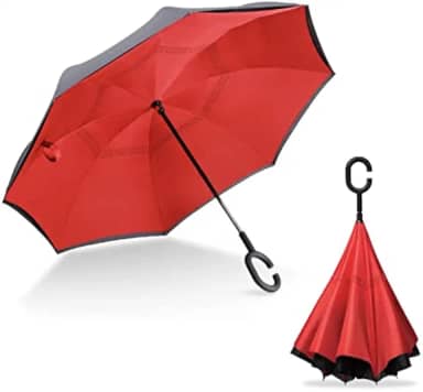 Guarda Chuva Invertido Sombrinha Abre Fecha ao Contrário Duplo Tecido Impermeável Cor:Vermelho;color:Vermelho