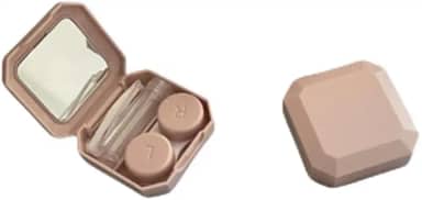 Estojo de lente de contato poligonal com espelho – portátil, leve para viagens e uso diário (rosa)