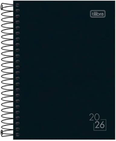 Tilibra -Agenda 2026 Média 14,5 x 20,5 cm Espiral Diária Spice Preta, Capa Dura Preta 160 Folhas Visão Uma Página Por Dia Exceto Sábados e Domingos Horário 7h e 21h