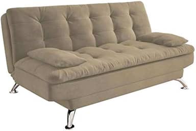 Sofá-Cama 3 Lugares Casal Premium Suede Velvet Bege