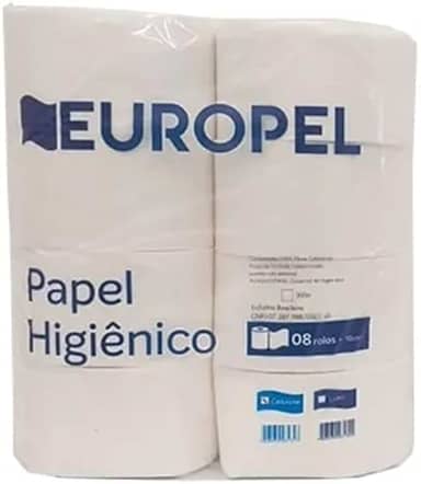 Rolão Papel Higiênico Institucional, 300 M, 100% Celulose, Branco, Europapel, 8 Unidades
