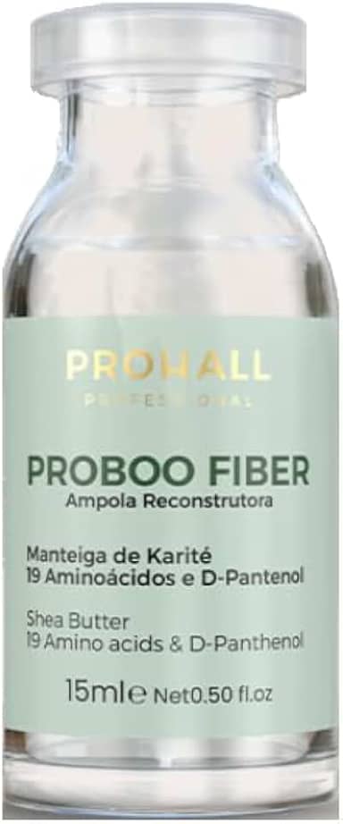 Ampola Capilar Prohall Proboo Fiber 15ml - Reconstrução Profunda Cabelos Danificados - Manteiga Karité, 19 Aminoácidos e D-Pantenol