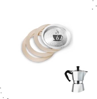 Filtro E Borrachas Vedação Para Cafeteira Italiana/Moka De Alumínio Reposição Tamanhos (6 xícaras)