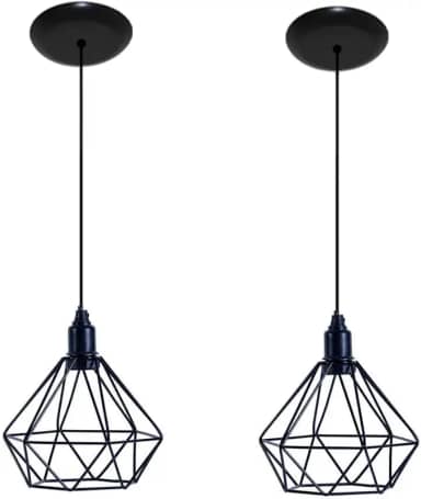 Kit com 02 Luminarias Pendente Aramado Modelo Diamante Preto