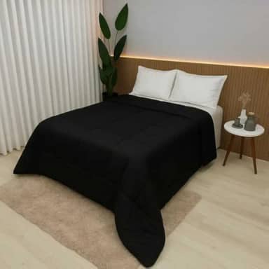 Edredom Casal e King 100% Algodão 400 Fios Dupla Face Grosso para Inverno – Antialérgico e Aconchegante (Preto,King)