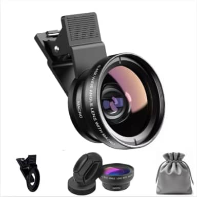 Lente para Celular 2 em 1 Profissional Super Angulo Amplo 0,45x e Macro 15x, Super Zoom Ideal Para Fotografos Paisagem Retrátos Vídeos Universal + Bolsa para Transporte