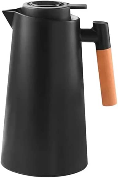 Garrafa Térmica 1L Premium – Design Elegante em Preto com Cabo de Madeira | Ideal para Café, Chá e Bebidas Quentes | Mesa Posta Sofisticada