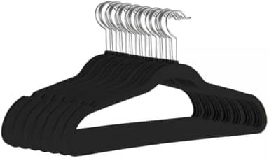 Kit 50 Cabides Reforçados de Veludo Antideslizante Adulto Ultrafino Preto Gancho 360°